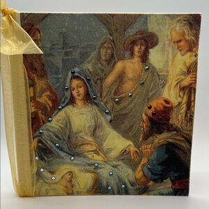3/$30 Nativity Image Linen with Swarovski Crystals photo Album Terra Traditions